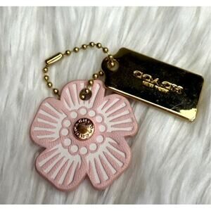 COACH Pink Silver Tea Rose Flower Floral Bag Charm Hang Tag